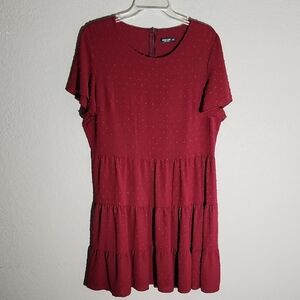 Shein Curve Womens 1XL Dress Maroon Cottage Core Midi Boho